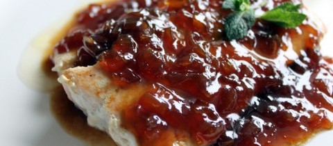 Caramelized salmon in a reduction of soy sauce