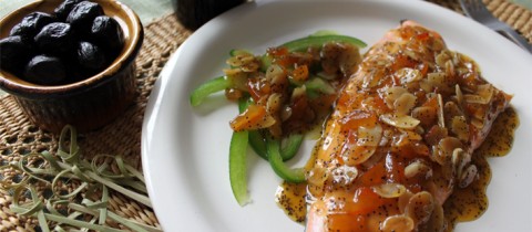 Grilled trout with sour orange jam sauce