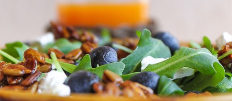 Arugula & cranberries salad with caramelized sunflower seeds