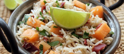 Lime and melon rice salad