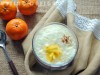 Chocolate custard with citrus fruit’s cloud