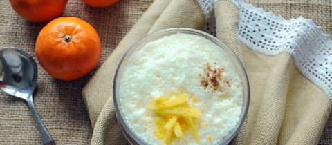 Chocolate custard with citrus fruit’s cloud